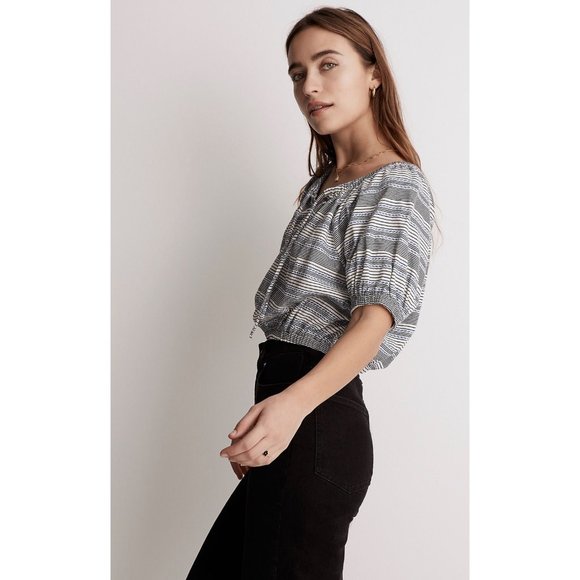 Madewell Jacquard Keyhole Crop Top in Stripe Women's Small‎ NI102 $78 Boho - Picture 2 of 13